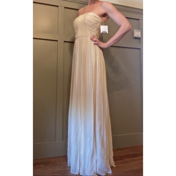 DONNA Morgan 100% Silk Chiffon Maxi Dress Bridesmaid Candlelight Size 4 New NWT - Picture 15 of 15